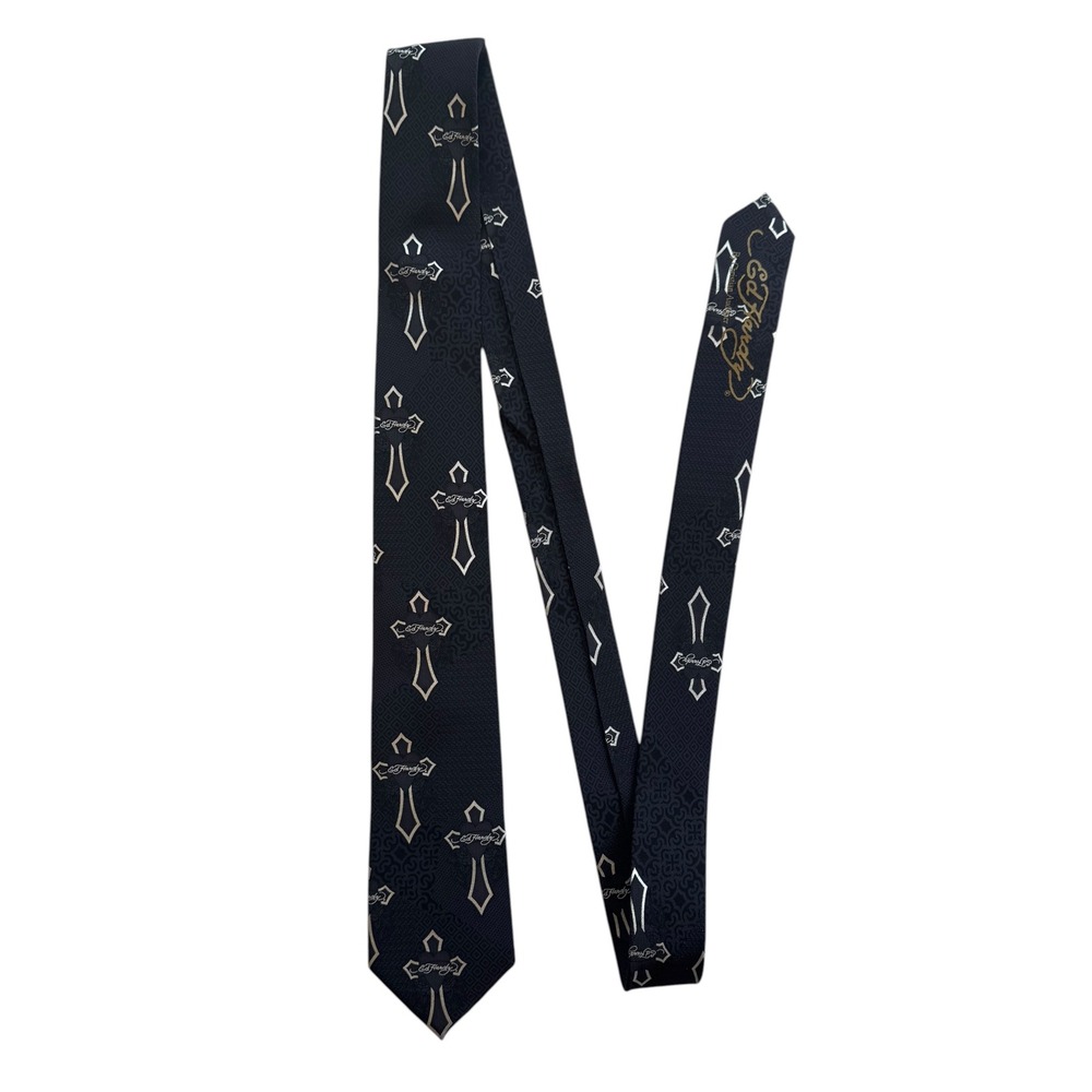 🌴 Ed Hardy Christian Audigier Mens Silk Tie Black Gothic Cross